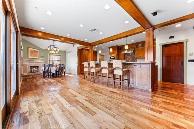 a lobby with furniture and wooden floor