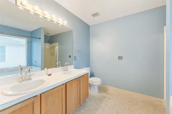 a bathroom with a sink a toilet a mirror and vanity