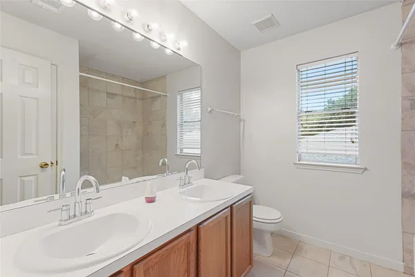 a bathroom with a sink a toilet and a mirror