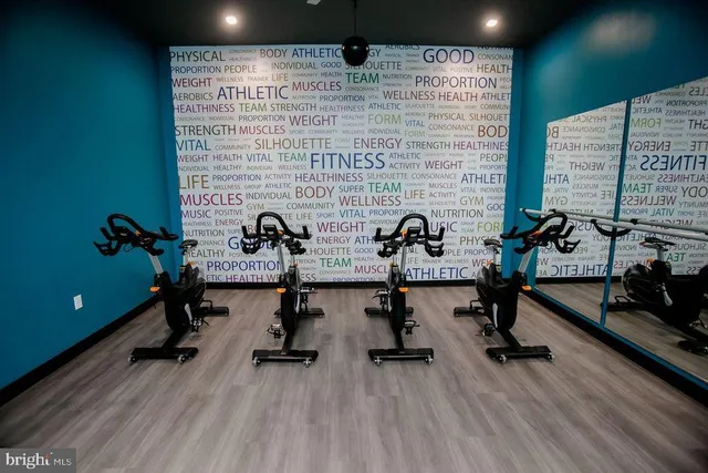 a view of a room with gym equipment