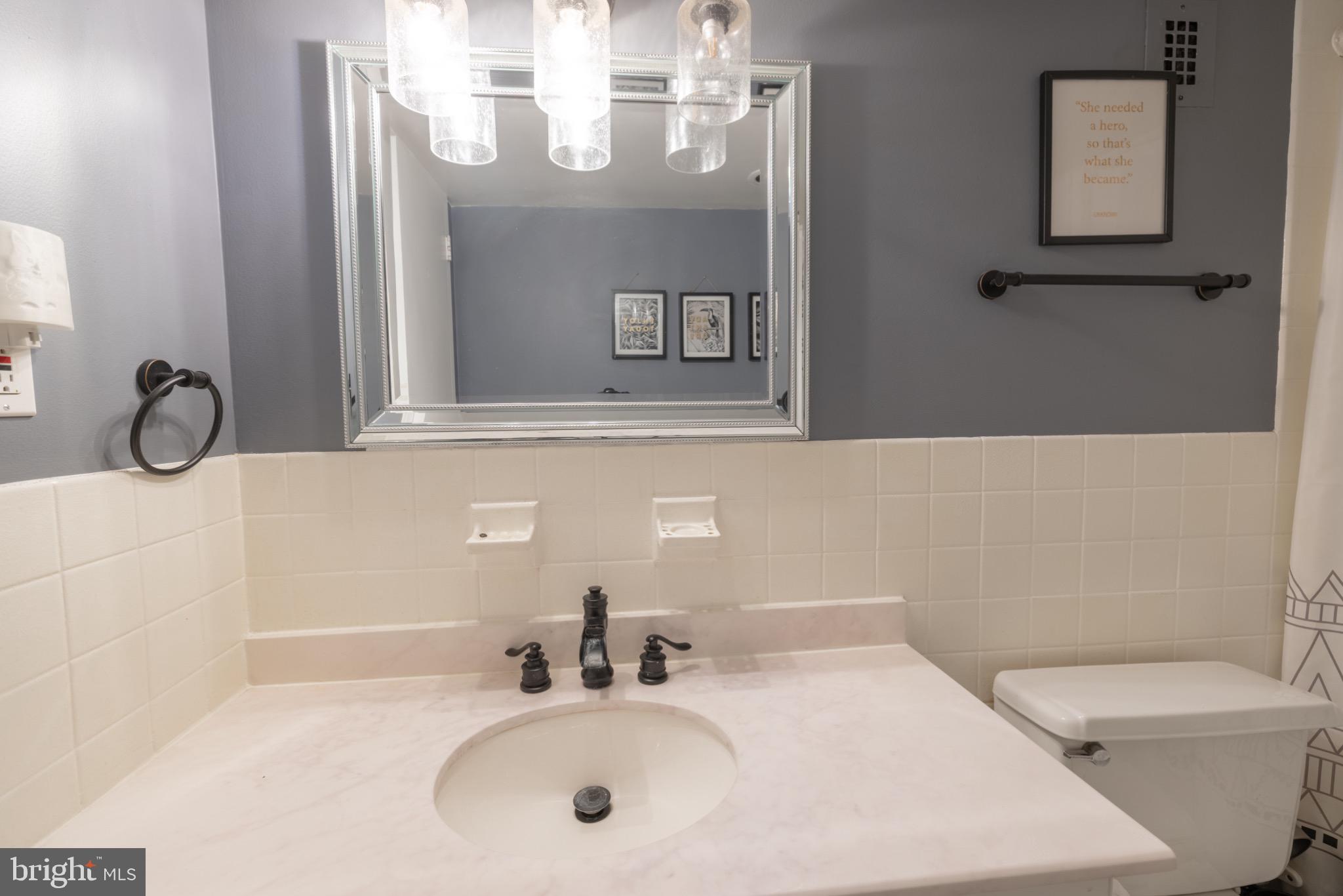 1111 University Boulevard West, Unit 1411A Silver Spring, MD 20902 - Photo 27 of 36 a bathroom with a sink a toilet and mirror