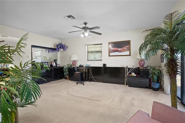 a bedroom with furniture and a potted plant