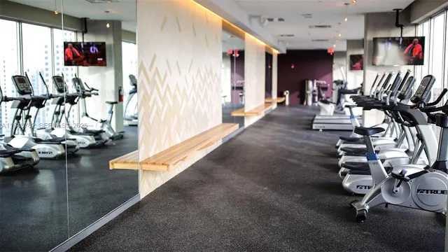 a view of a room with gym equipment