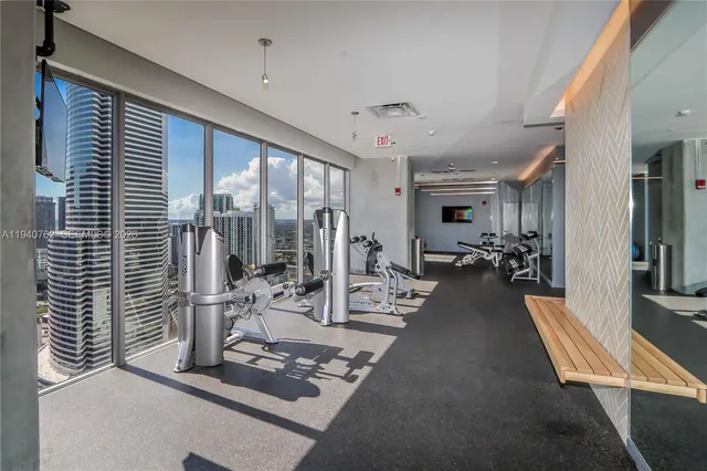 a view of a room with gym equipment