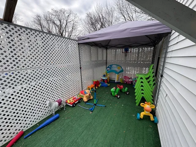 a front view of a house having patio