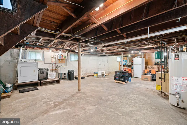 a view of a garage with white walls