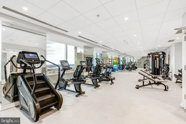 a view of a room with gym equipment