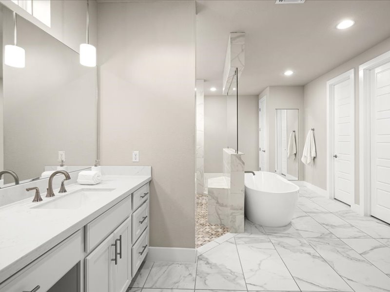 227 Bridge Water Loop Dripping Springs, TX 78620 - Photo 21 of 40 a spacious bathroom with a double vanity sink mirror and a