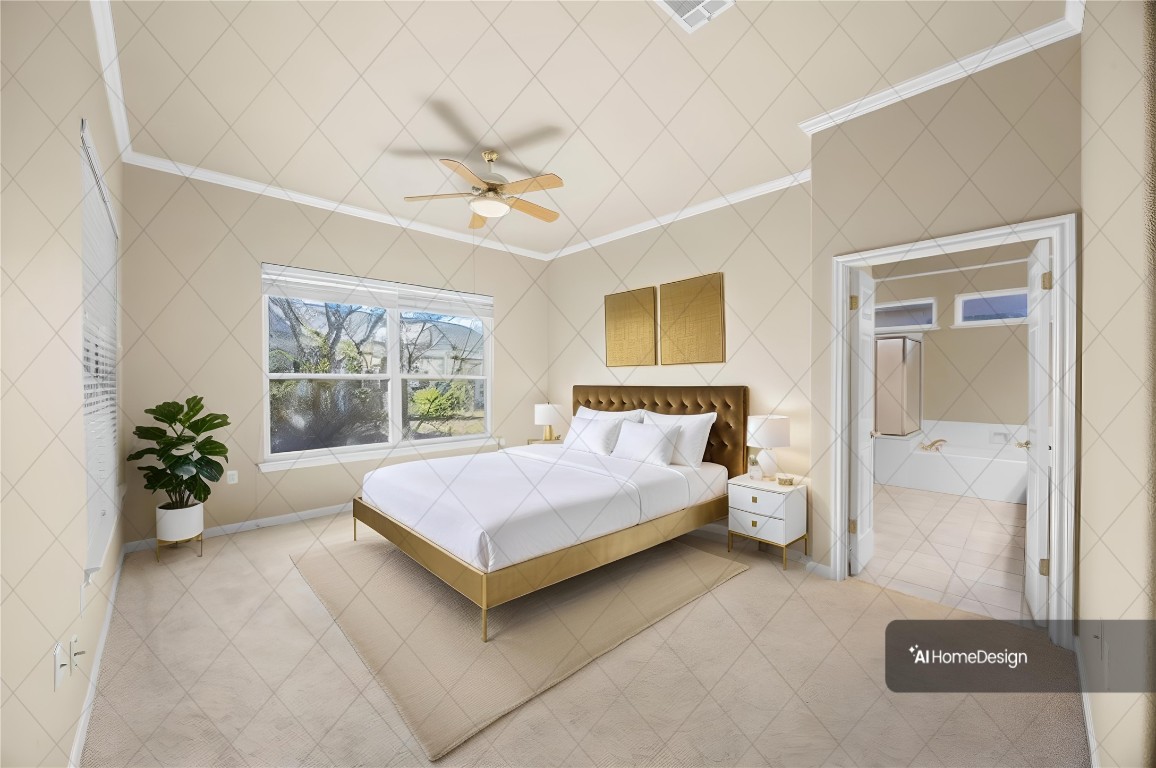 104 Lariat Drive Georgetown, TX 78633 - Photo 15 of 35 a spacious bedroom with a bed and a chandelier