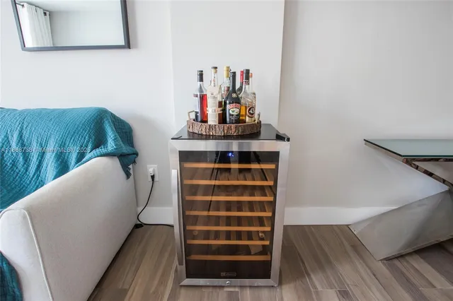 a view of workspace with wooden floor