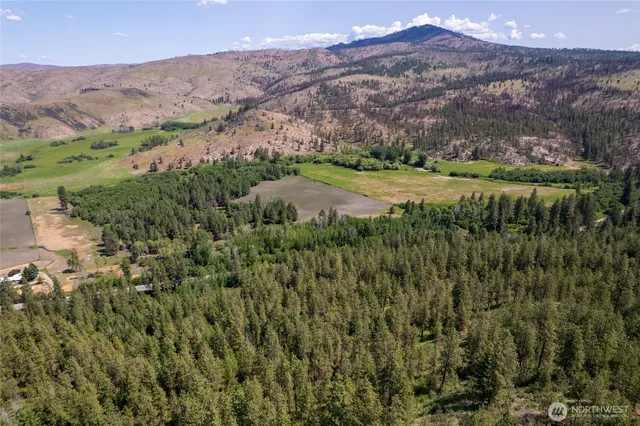 a view of a lush green hillside and a building