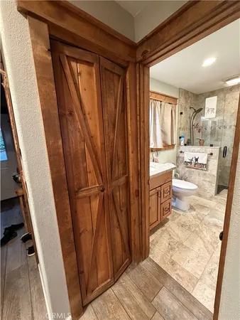 a workspace with furniture and closet