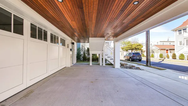 a view of a porch with seating space