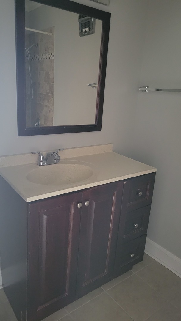 9001 West Golf Road, Unit 4B Des Plaines, IL 60016 - Photo 13 of 21 a bathroom with a sink vanity and mirror