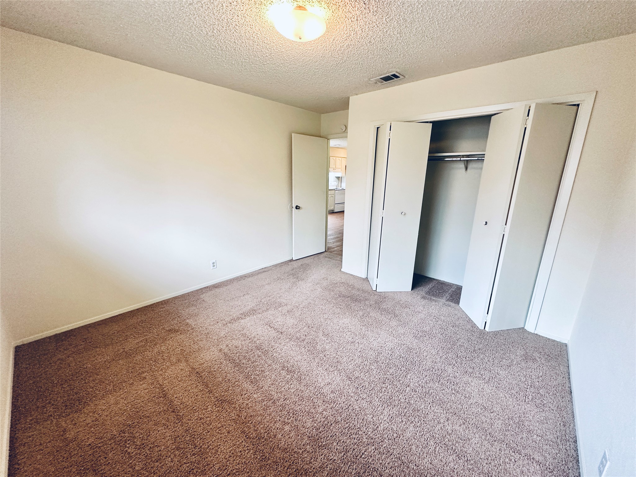 12504 Tree Line Drive, Unit B Austin, TX 78729 - Photo 20 of 22 Unfurnished bedroom featuring carpet floors, a textured ceiling, and a closet