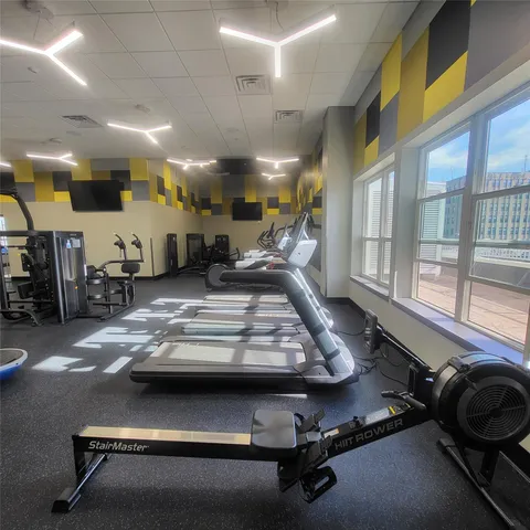 a room with gym equipment