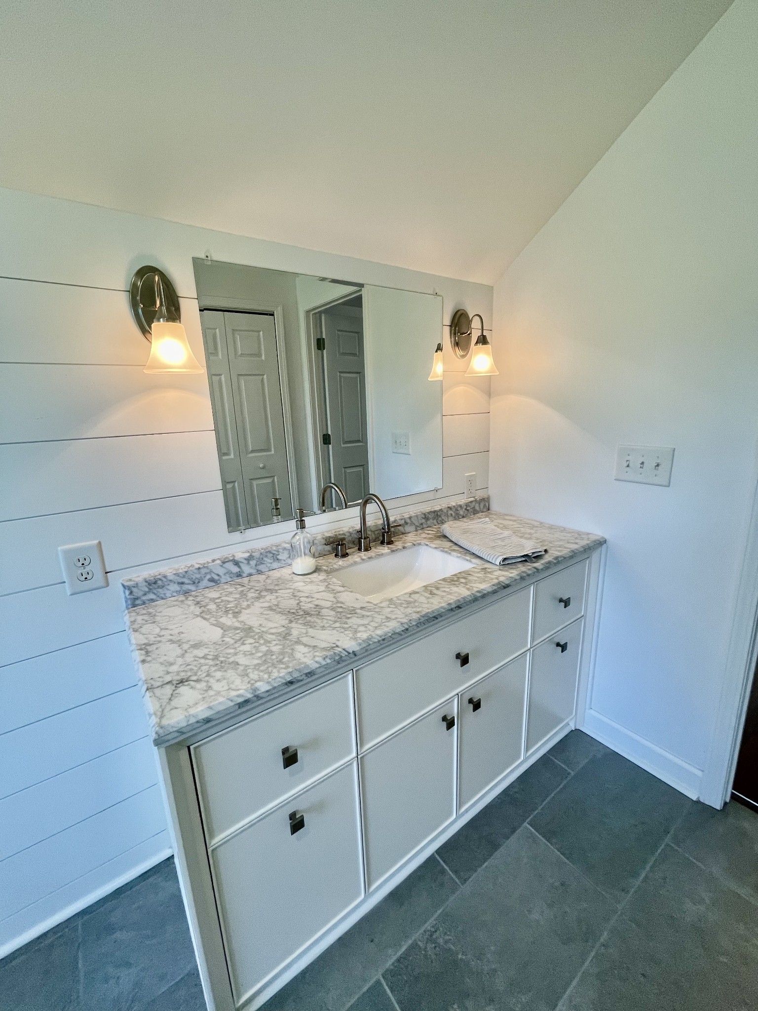 40 Harding Road Leoma, TN 38468 - Photo 29 of 35 a bathroom with a granite countertop sink and a mirror