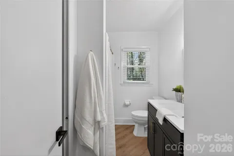 a bathroom with a sink a toilet and a window