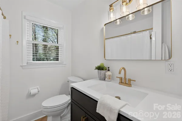 a bathroom with a sink a toilet and mirror