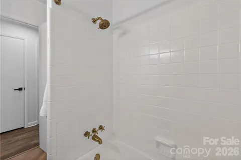 a bathroom with a bathtub
