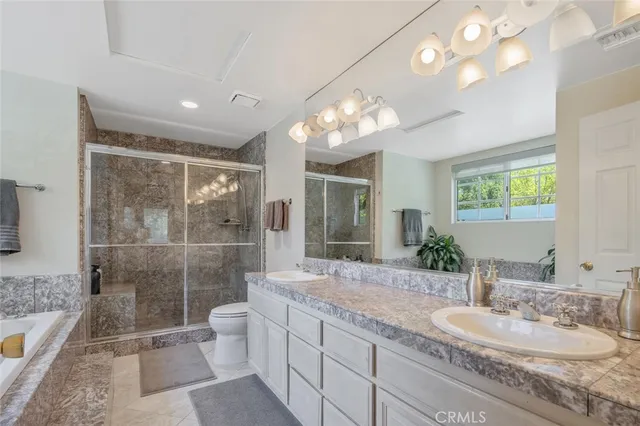 a view of a park with large trees