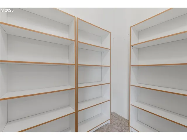 a view of walk in closet with empty racks