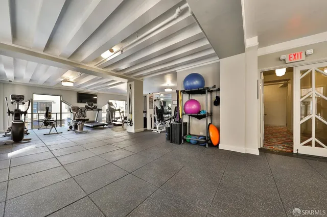 a view of a room with gym equipment