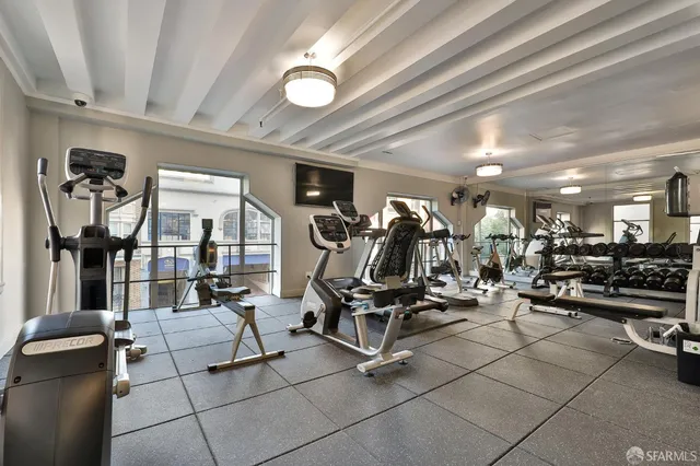 a view of a room with gym equipment