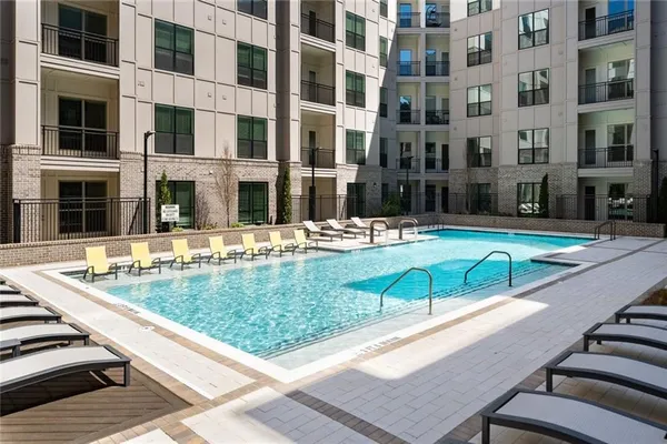 a view of a building from a balcony