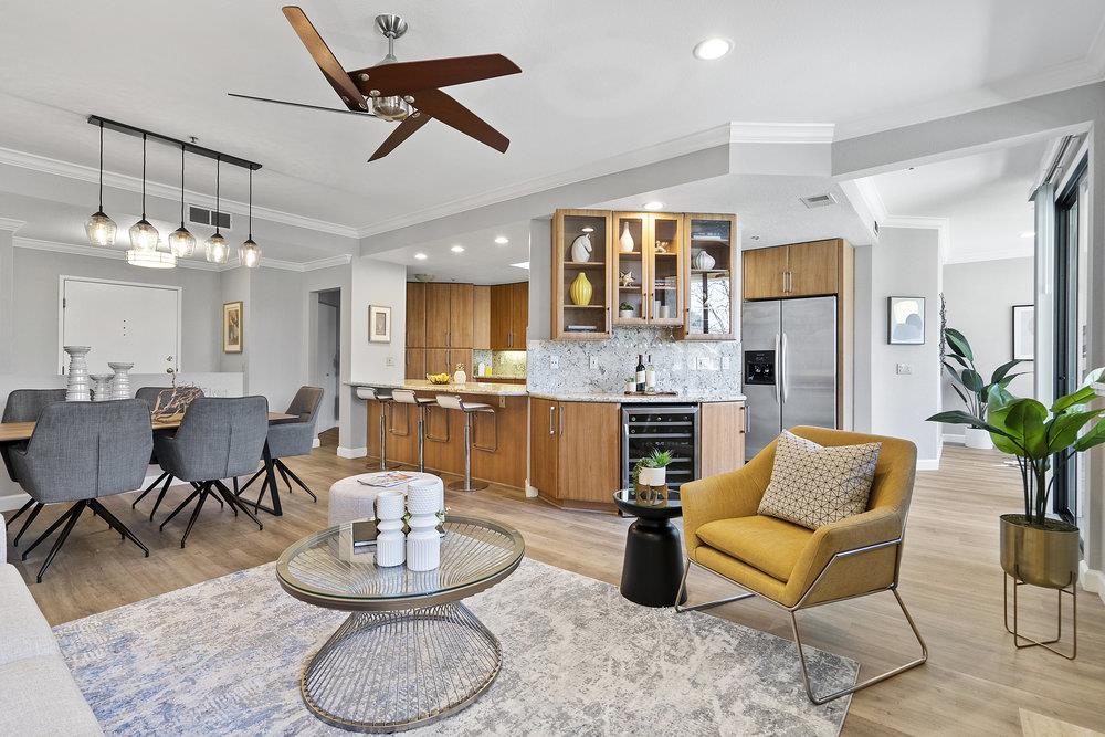 1457 Bellevue Avenue, Unit 11 Burlingame, CA 94010 - Photo 1 of 39 a living room with furniture kitchen and a chandelier