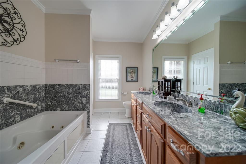 155 St Peters Church Road Gold Hill, NC 28071 - Photo 31 of 47 a bathroom with a granite countertop tub a sink and a large mirror