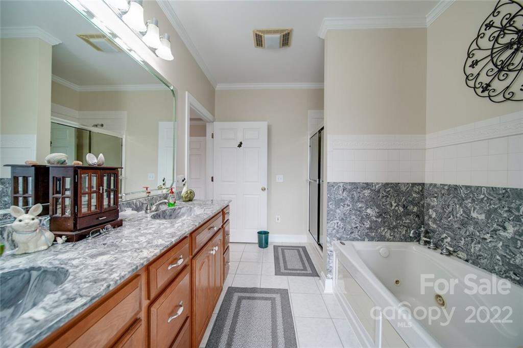 155 St Peters Church Road Gold Hill, NC 28071 - Photo 32 of 47 a bathroom with a granite countertop tub a sink and a large mirror