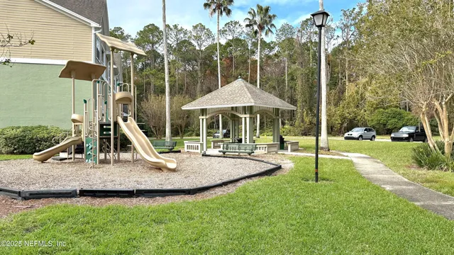 a view of a park with slide