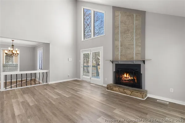 a white building with a fireplace in it