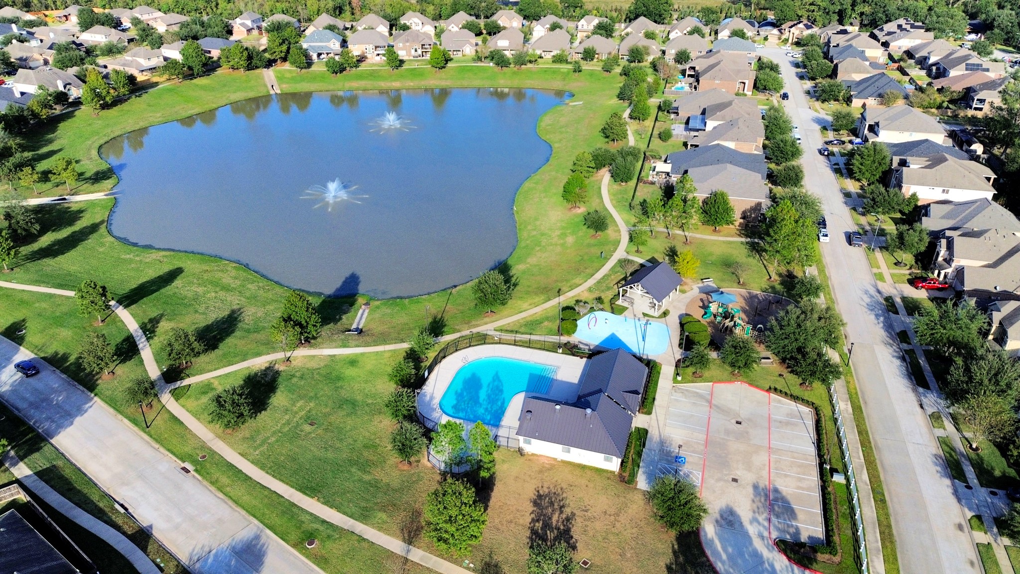 18118 Berry Garden Lane Spring, TX 77379 - Photo 45 of 45 an aerial view of residential house with outdoor space and swimming pool