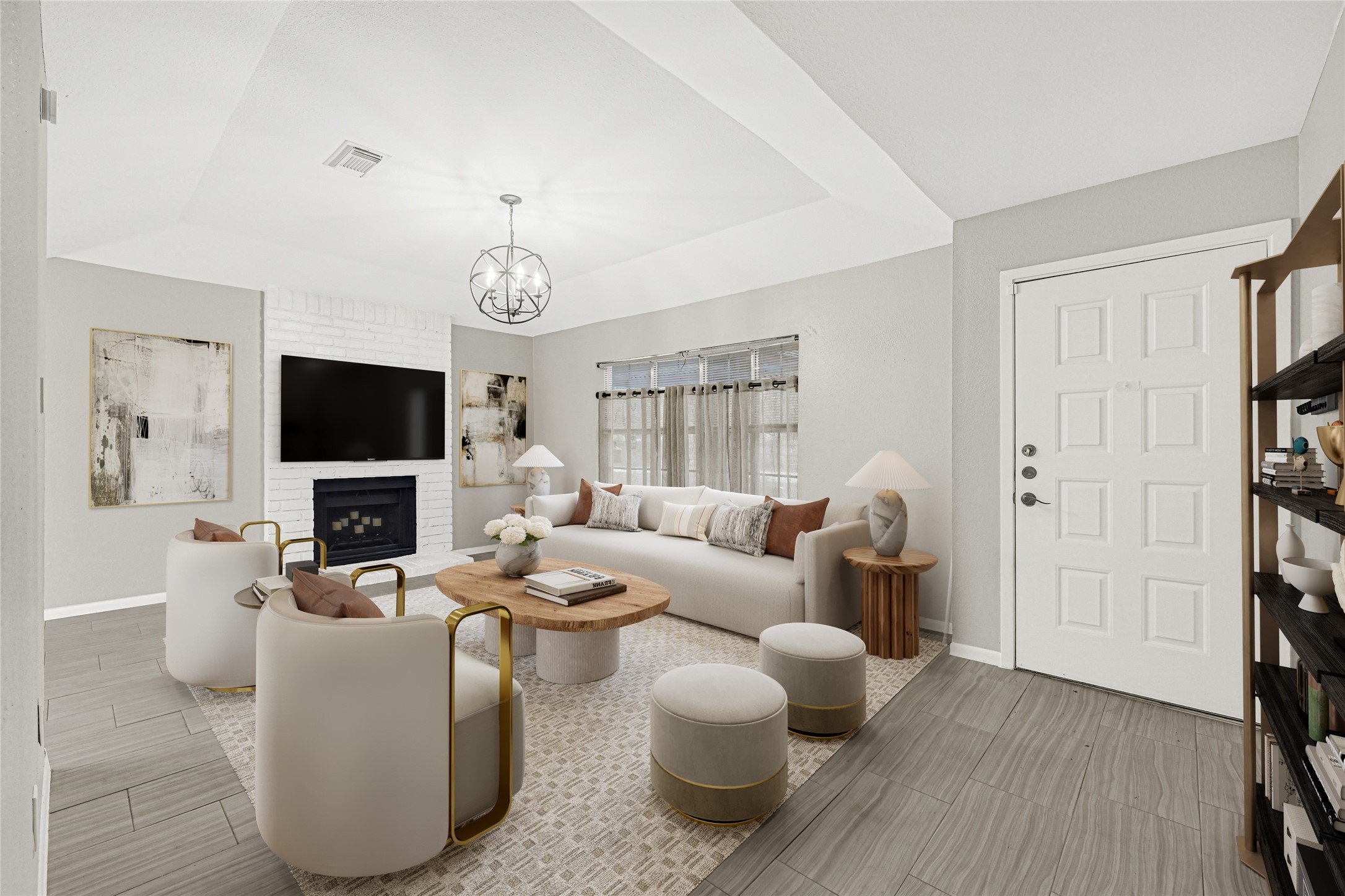 High ceilings in family room (digitally staged photo)