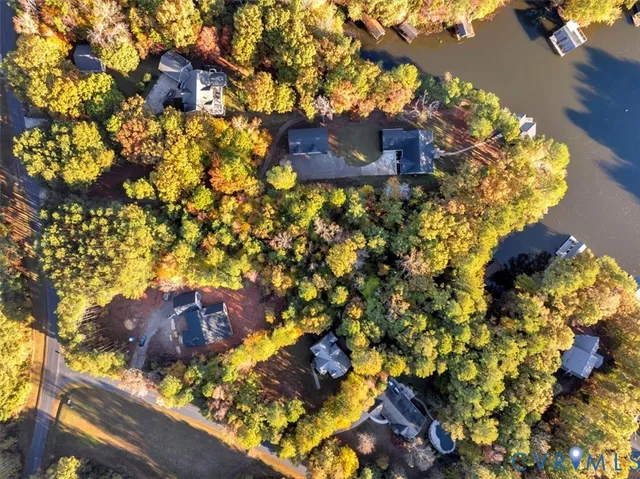 a view of a lake with a patio