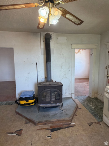 255 E Centre Spring City, UT 84662 - Photo 10 of 34 Floor-mounted wood-burning stove with a hexagonal hearth and metal flue