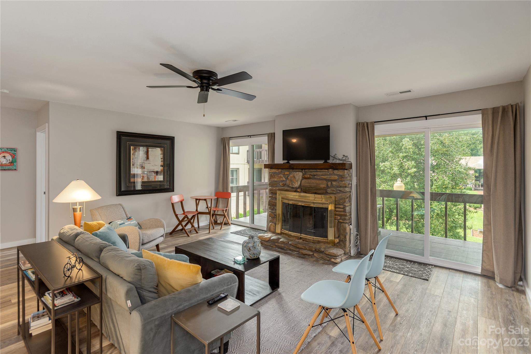 111 Shepard Square, Unit 608 Brevard, NC 28712 - Photo 4 of 13 a living room with furniture a fireplace and a flat screen tv