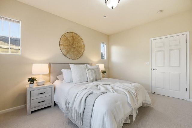 a bedroom with a bed and a closet