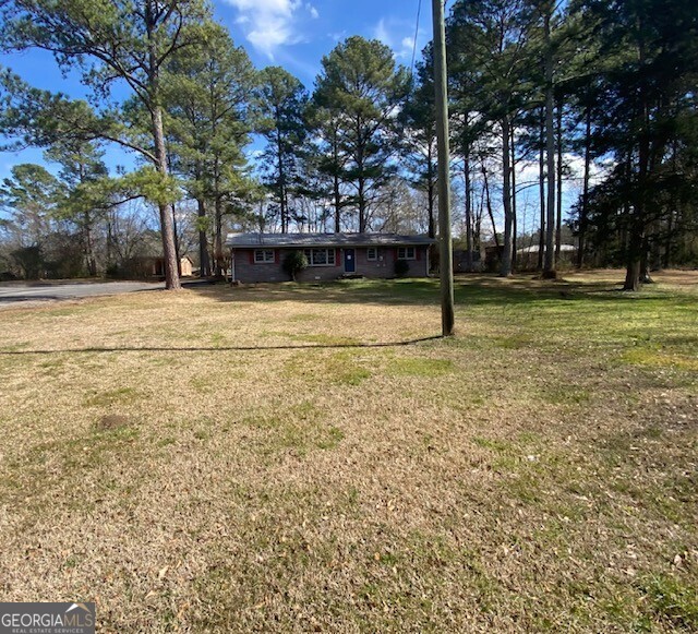 a view of a yard with trees