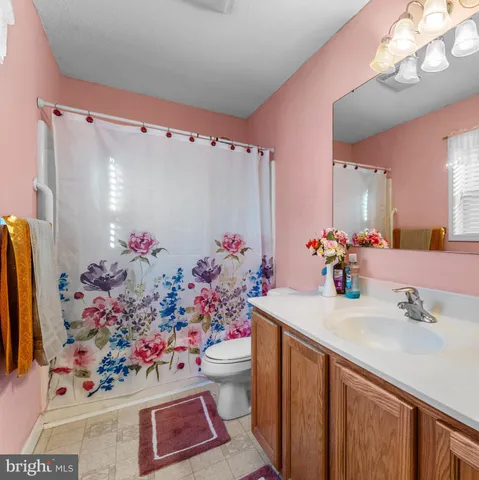 a bathroom with a sink vanity and a mirror