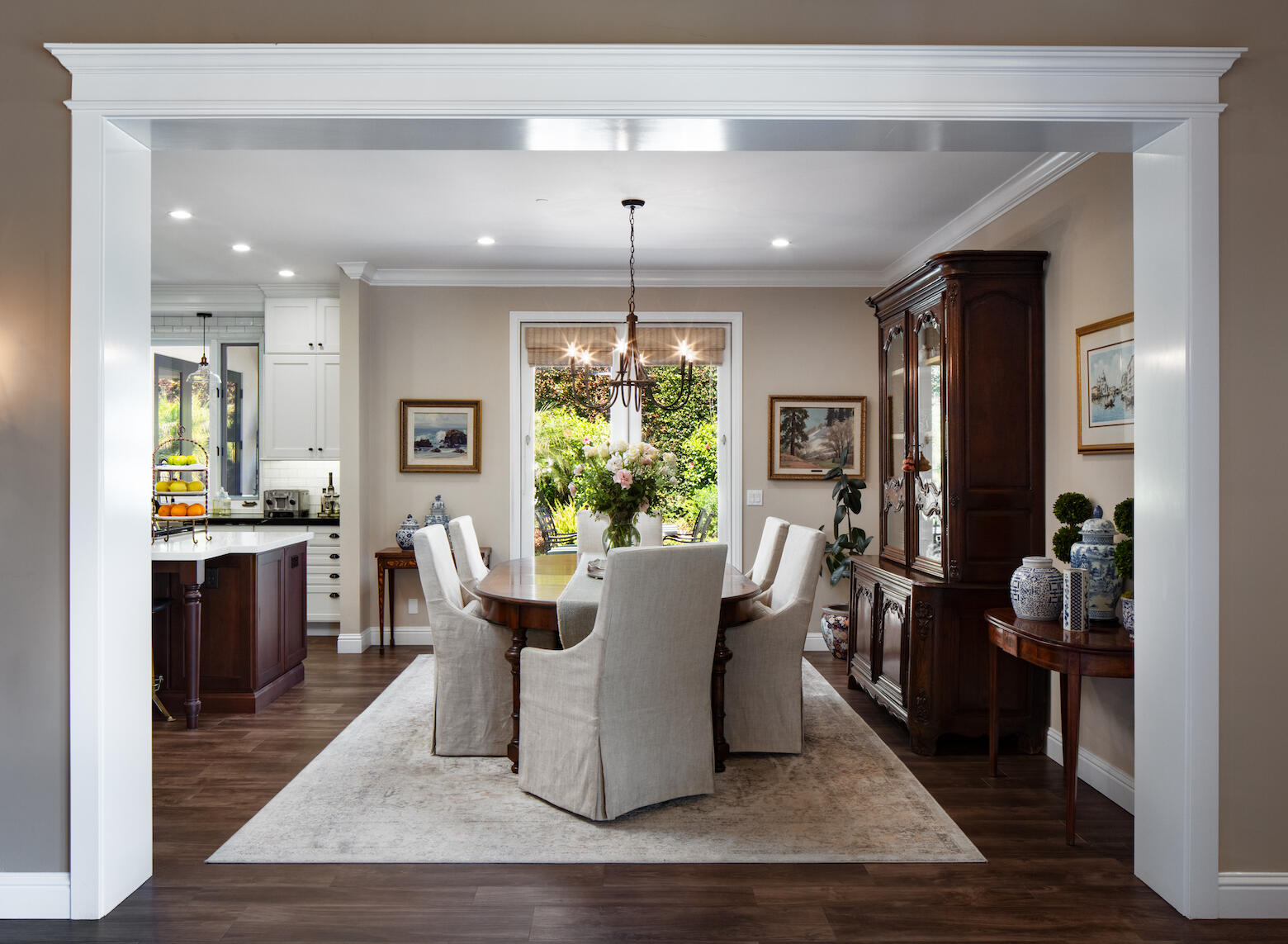 1975 Inverness Lane Montecito, CA 93108 - Photo 9 of 22 a dining room with furniture a rug and wooden floor