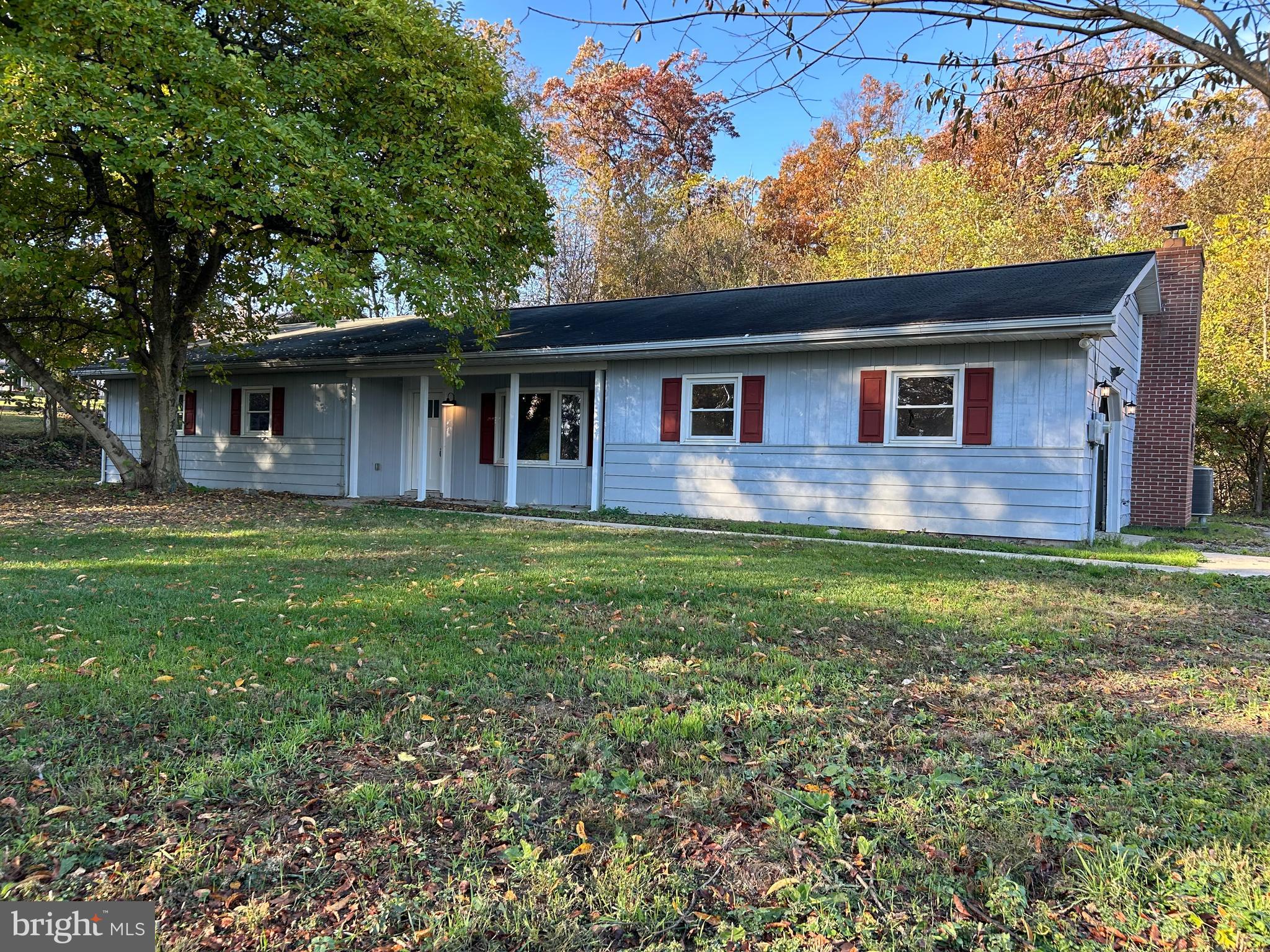 a front view of house with yard and green space