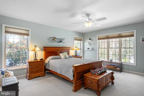 a bedroom with a bed couch and window