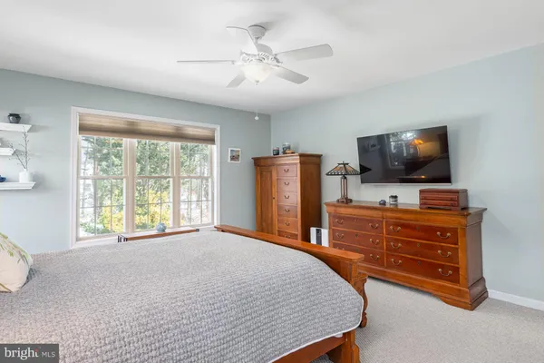 a bedroom with furniture and flat screen tv