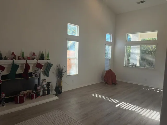 a workspace with furniture and window