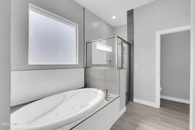 a bathroom with a bathtub