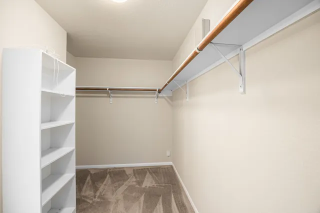a view of walk in closet with empty racks