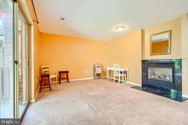 a view of livingroom with furniture and a fireplace